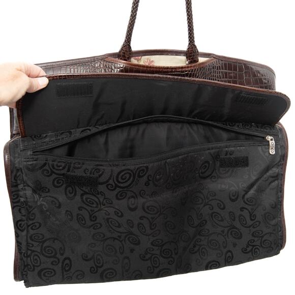 Brighton Black & Brown Full Size Tri-fold Leather Canvas Garment Bag - Picture 15 of 16